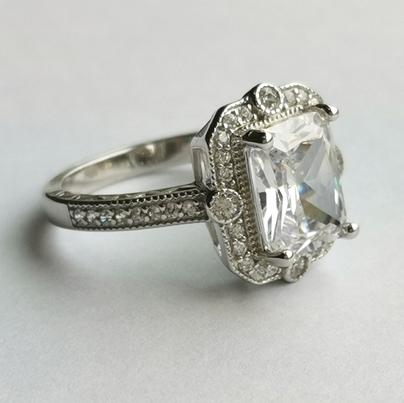 VINTAGE inspired sterling silver cz engagement cocktail ring size 8 - Picture 7 of 8